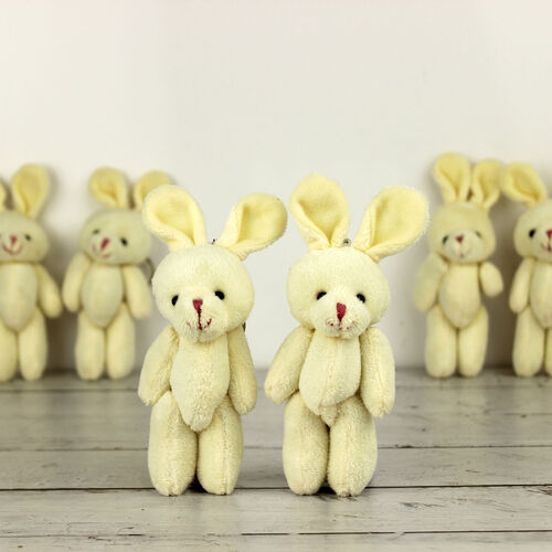 Büyük Boy Hareketli Peluş Tavşan Anahtarlık Beyaz 12'li Paket - Toptanalim