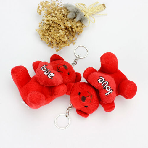Büyük Boy Love Peluş Ayıcık Anahtarlık Kırmızı 12'li Paket - Kare Dekor (1)