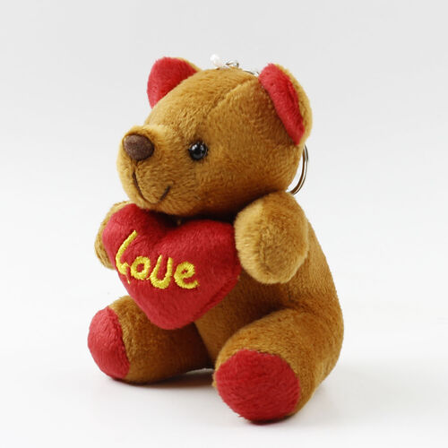 Büyük Boy Love Peluş Ayıcık Anahtarlık Koyu Kahverengi 12'li Paket - Toptanalim (1)