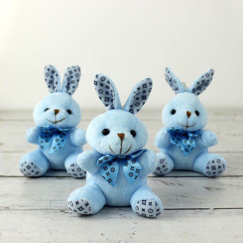 Büyük Boy Tavşan Peluş Anahtarlık Mavi 12'li Paket - Toptanalim