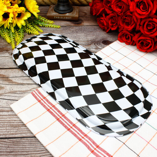 Çapraz Dama Desenli Dekoratif Metal Tepsi 15x35 CM - Toptanalim (1)