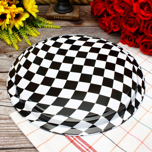 Çapraz Dama Desenli Yuvarlak Metal Tepsi 28 CM - Toptanalim (1)