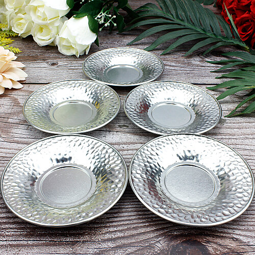 Çekiç Dövmeli Metal Çay Tabağı 10 cm Gümüş - Toptanalim