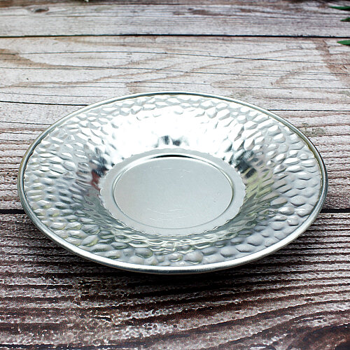 Çekiç Dövmeli Metal Çay Tabağı 10 cm Gümüş - Toptanalim (1)