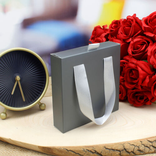 Çekmeceli Saplı Takı Kutusu Gri 12CM - Kare Dekor (1)
