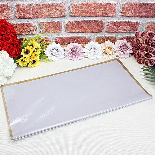 Çiçek Buket Ambalaj Kağıdı Açık Gri Gold Border 20’li Paket - 3