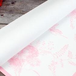 Çiçek Buket Ambalaj Kağıdı Beyaz Pembe Çiçek Desenli 20'li Paket - 2