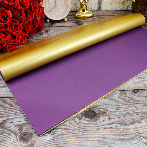 Çiçek Buket Ambalaj Kağıdı Mor Gold 20'li Paket - Kare Dekor