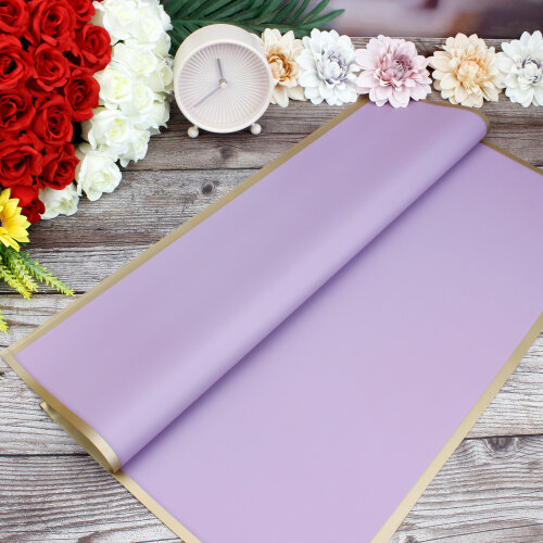 Çiçek Buket Ambalaj Kağıdı Mor Gold Border 20'li Paket - Kare Dekor