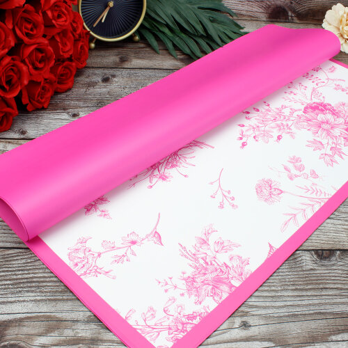 Çiçek Buket Ambalaj Kağıdı Pembe Çiçek Desenli 20'li Paket - Kare Dekor