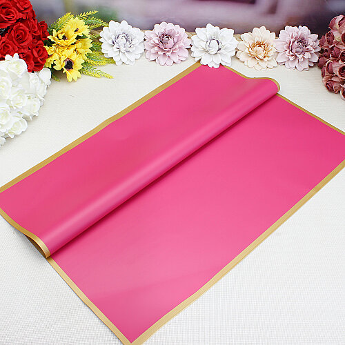 Çiçek Buket Ambalaj Kağıdı Şeffaf Fuşya Gold Border 20’li Paket - Toptanalim