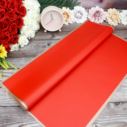 Çiçek Buket Ambalaj Kağıdı Şeffaf Kırmızı Gold Border 20’li Paket - Kare Dekor