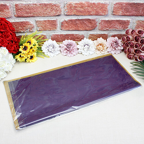 Çiçek Buket Ambalaj Kağıdı Şeffaf Koyu Mor Gold Border 20’li Paket - 3