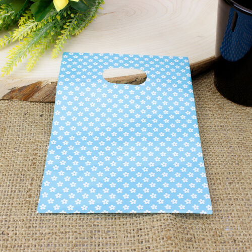 Çiçek Desenli Hediyelik El Geçme Poşeti Mavi 17x25CM 50'li Paket - Kare Dekor