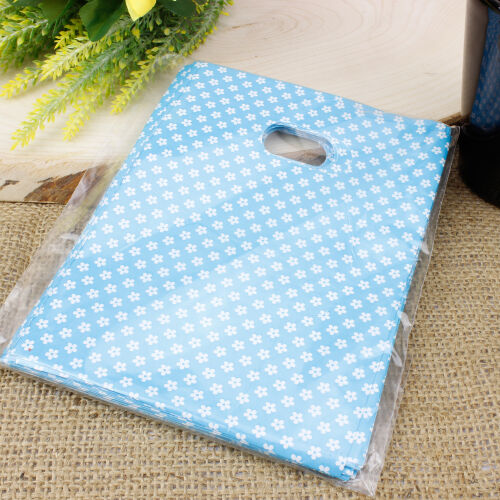 Çiçek Desenli Hediyelik El Geçme Poşeti Mavi 17x25CM 50'li Paket - Kare Dekor (1)