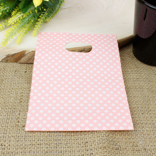 Çiçek Desenli Hediyelik El Geçme Poşeti Pembe 17x25CM 50'li Paket - Kare Dekor