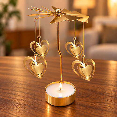Çift Kalp Figürlü Isı ile Dönen Metal Tealight Mumluk Gold - Toptanalim