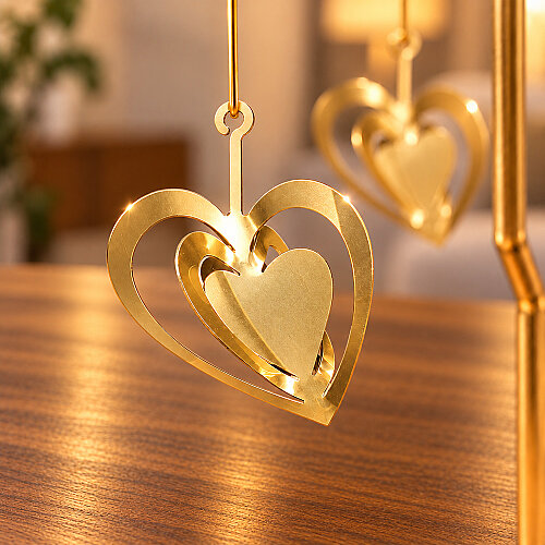 Çift Kalp Figürlü Isı ile Dönen Metal Tealight Mumluk Gold - Toptanalim (1)