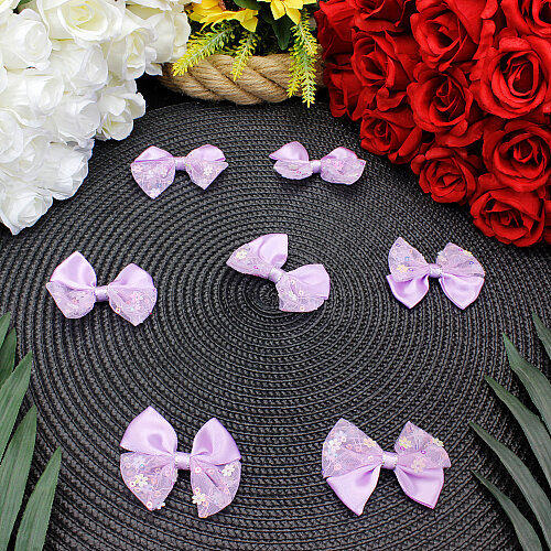  Çift Kat Pullu Saten Fiyonk 6 cm Lila - Toptanalim