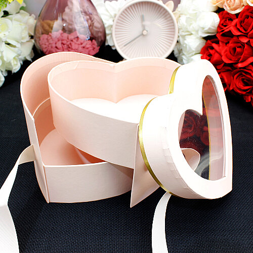 Çift Katlı Pencereli Kalp Kutu 15 cm Pembe - Toptanalim