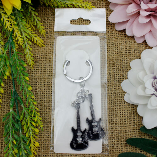 Çift Siyah Gitar Metal Anahtarlık - 4