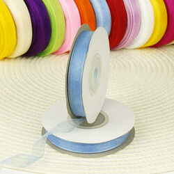Çift Taraflı 1 Cm 10 Metre Organze Kurdele Mavi - 1