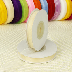 Çift Taraflı 1 Cm 10 Metre Organze Kurdele Krem - 1