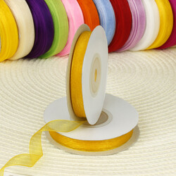 Çift Taraflı 1 Cm 10 Metre Organze Kurdele Sarı - 1