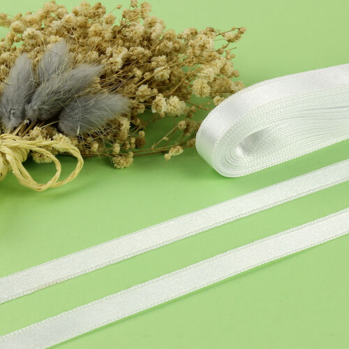 Çift Taraflı 1 Cm Saten Kurdele Beyaz - Kare Dekor