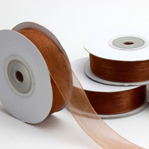 Çift Taraflı 2 Cm 25 Metre Organze Kurdele Kahverengi - 1