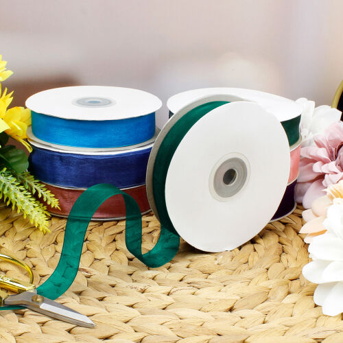 Çift Taraflı 2 Cm 50 Metre Organze Kurdele Koyu Yeşil - Kare Dekor