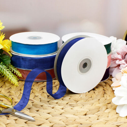 Çift Taraflı 2 Cm 50 Metre Organze Kurdele Lacivert - Kare Dekor