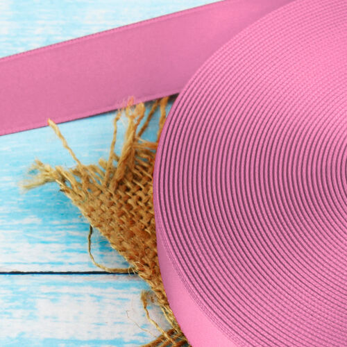 Çift Taraflı 2CM Saten Kurdele Pembe100 Metre Bobin - Kare Dekor (1)