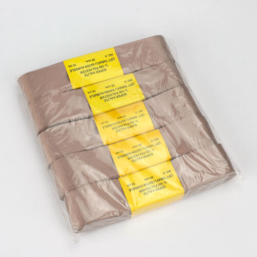 Çift Taraflı 3 Cm Grogren Kurdele Bej - Kare Dekor (1)