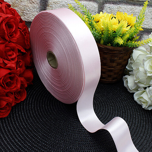 Çift Taraflı 3,5 cm Saten Kurdele Açık Pembe 100 Metre Bobin - Toptanalim