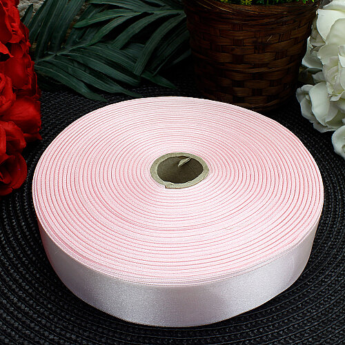 Çift Taraflı 3,5 cm Saten Kurdele Açık Pembe 100 Metre Bobin - 3