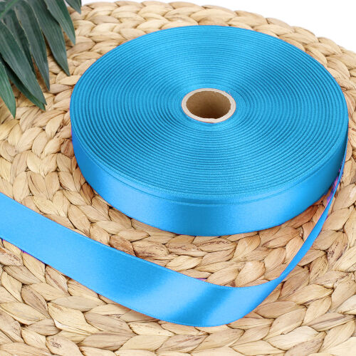 Çift Taraflı 3CM Saten Kurdele Açık Mavi 100 Metre Bobin - Kare Dekor