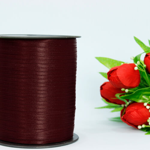 Çift Taraflı 3mm Saten Kurdele Bordo 750 Metre Makara - Kare Dekor