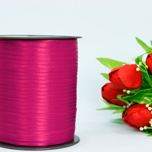 Çift Taraflı 3mm Saten Kurdele Koyu Pembe 750 Metre Makara - Kare Dekor