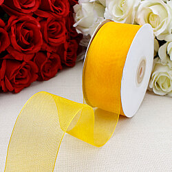 Çift Taraflı 4 cm Organze Kurdele Hardal Sarısı 50 Metre - 1