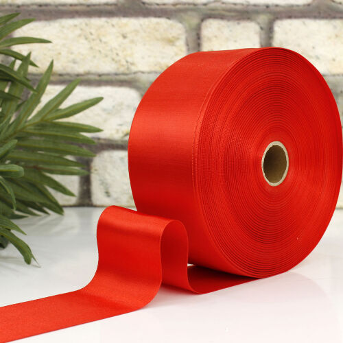 Çift Taraflı 66mm Saten Kurdele Kırmızı 100 Metre Bobin - Kare Dekor