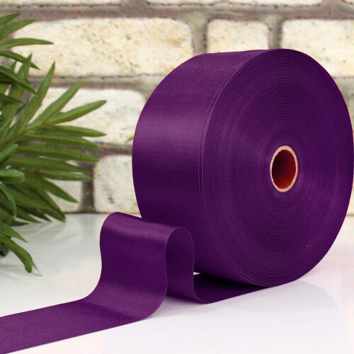 Çift Taraflı 66mm Saten Kurdele Mor 100 Metre Bobin - Kare Dekor