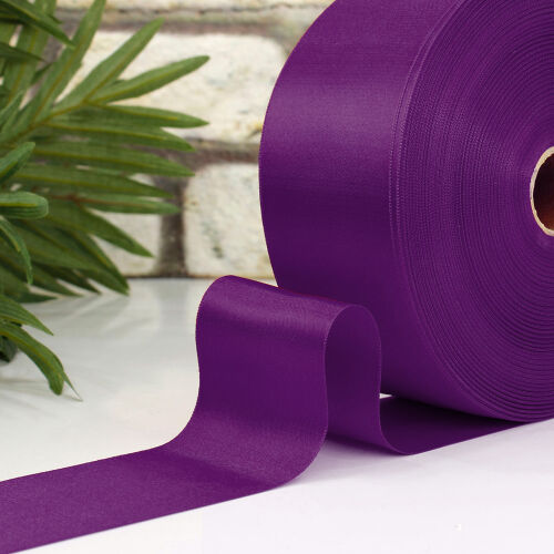 Çift Taraflı 66mm Saten Kurdele Mor 100 Metre Bobin - Kare Dekor (1)
