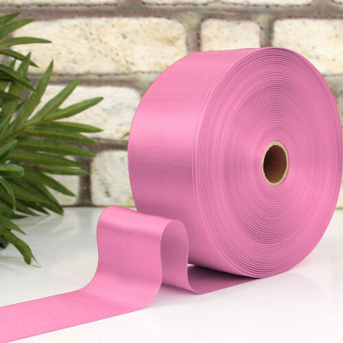 Çift Taraflı 66mm Saten Kurdele Pembe 100 Metre Bobin - Kare Dekor