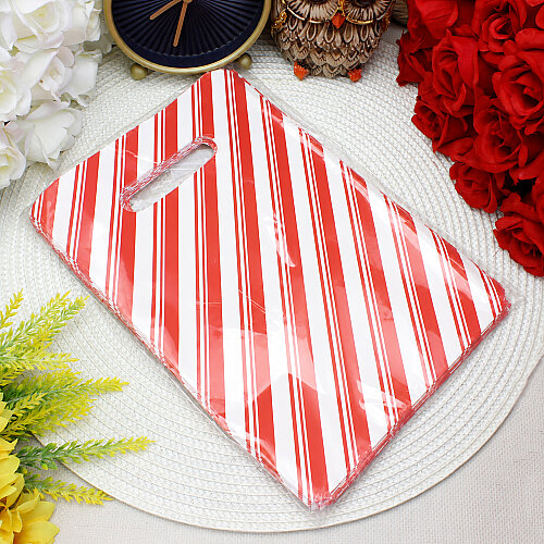 Çizgili Desenli Hediyelik El Geçme Poşeti Kırmızı Beyaz 17x25 cm 50’li Paket - Toptanalim (1)