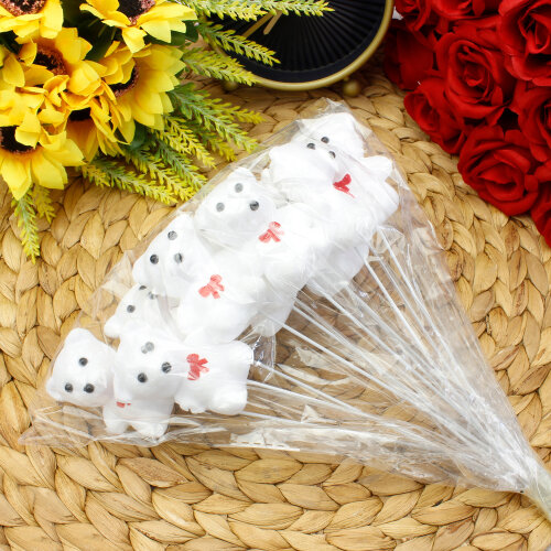 Çubuklu Beyaz Strafor Ayıcık 12'li Paket 20CM - Kare Dekor (1)