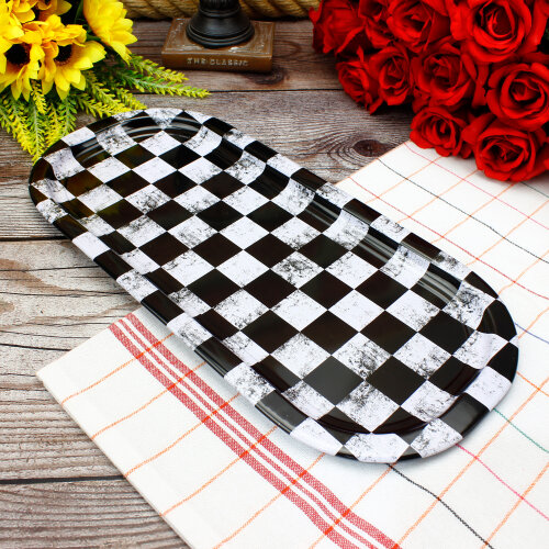 Dama Desenli Dekoratif Metal Tepsi 15x35 CM - Toptanalim