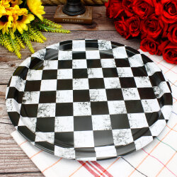 Dama Desenli Dekoratif Yuvarlak Metal Tepsi 28 CM - 1