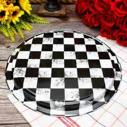 Dama Desenli Dekoratif Yuvarlak Metal Tepsi 28 CM - 2