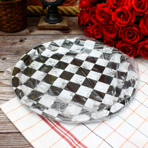 Dama Desenli Dekoratif Yuvarlak Metal Tepsi 28 CM - 3